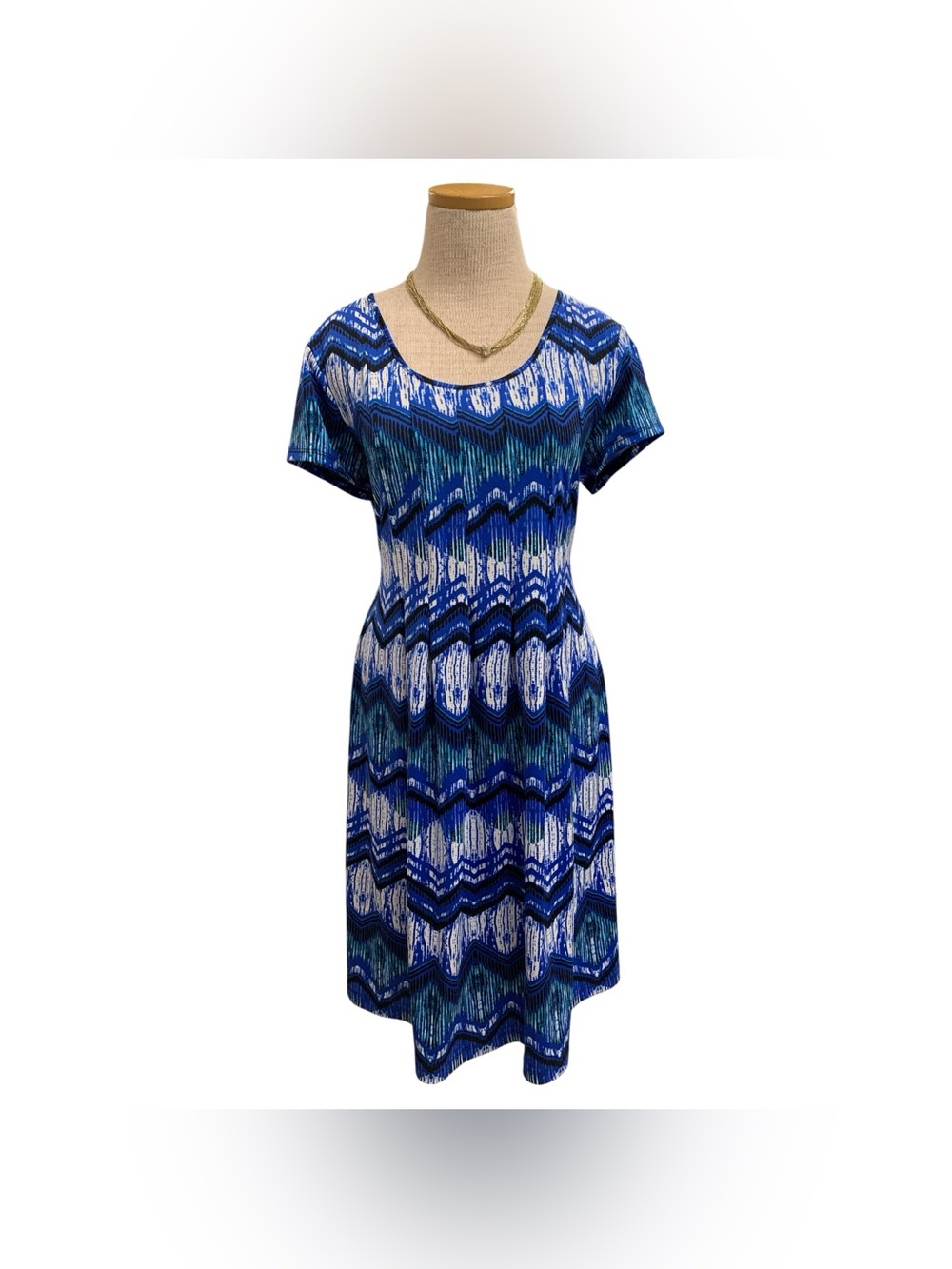NY Collection Blue & White Chevron Midi Dress Size M